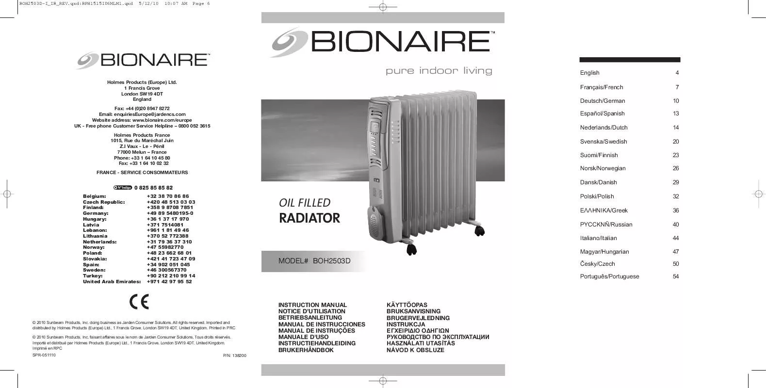 Mode d'emploi BIONAIRE BOH2503D