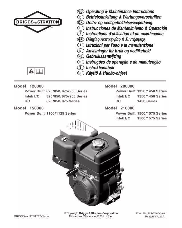 Mode d'emploi BRIGGS & STRATTON 110400