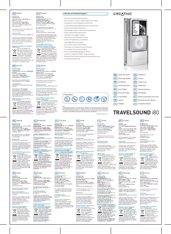 Mode d'emploi CREATIVE TRAVELSOUND I80