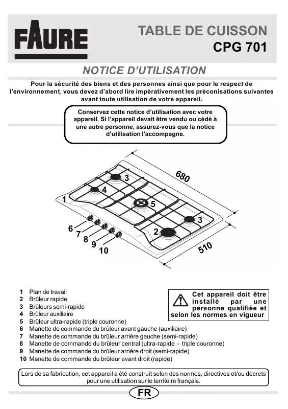 Mode d'emploi FAURE CPG701W