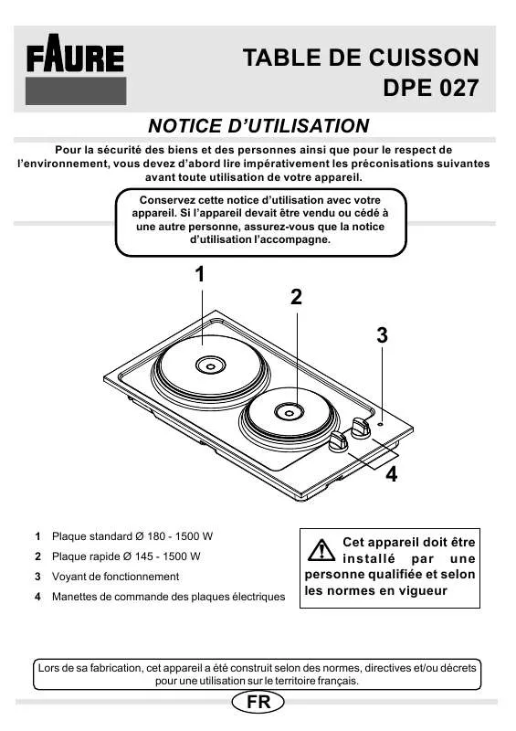 Mode d'emploi FAURE DPE027X