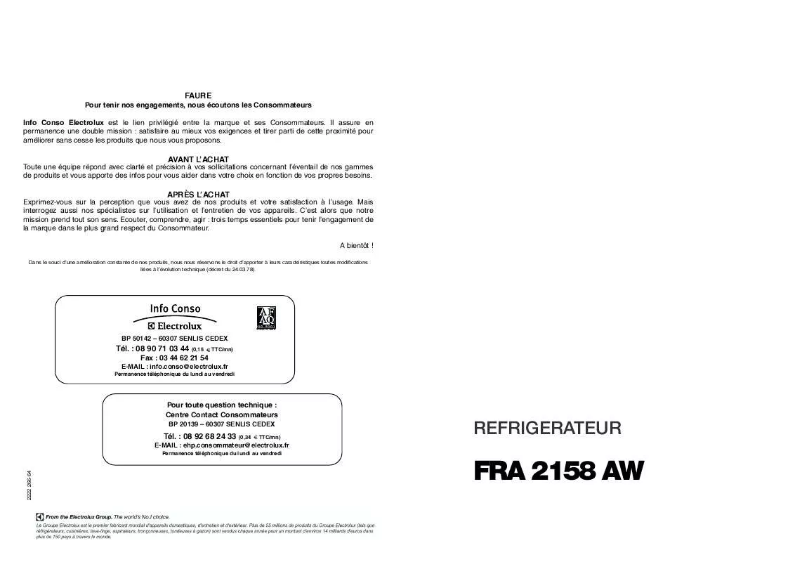 Mode d'emploi FAURE FRA2158AW