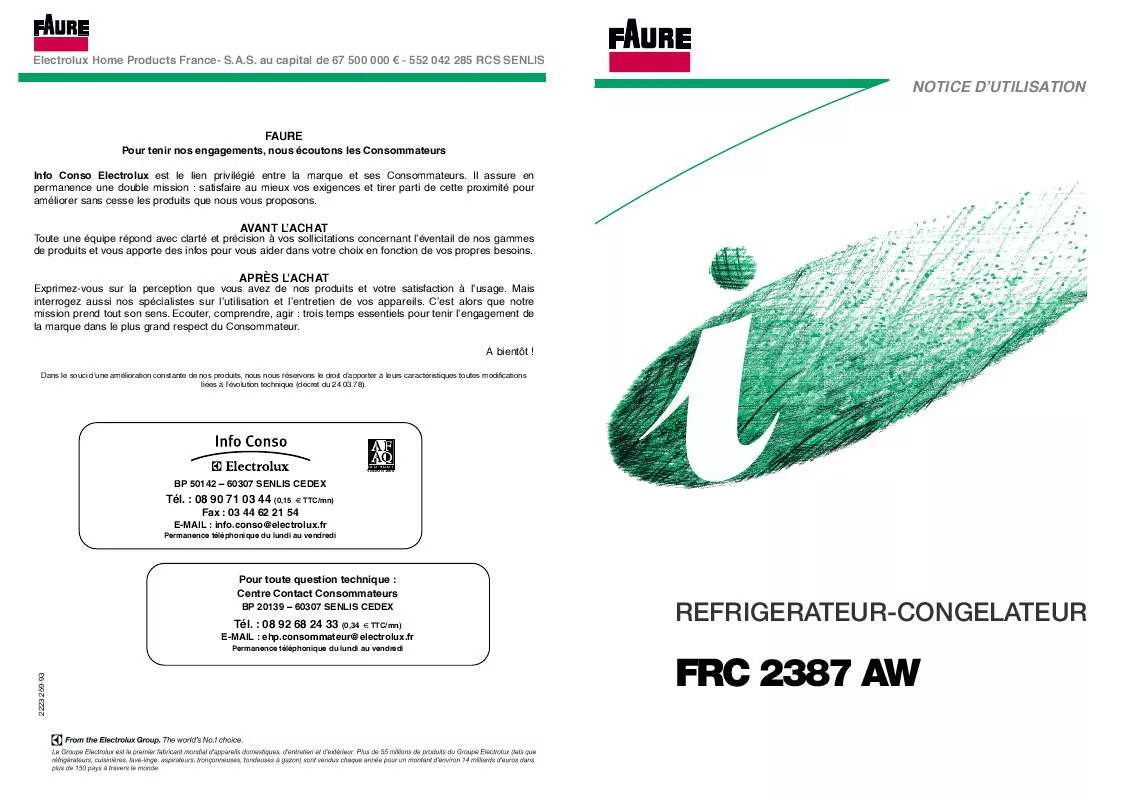 Mode d'emploi FAURE FRC2387AW