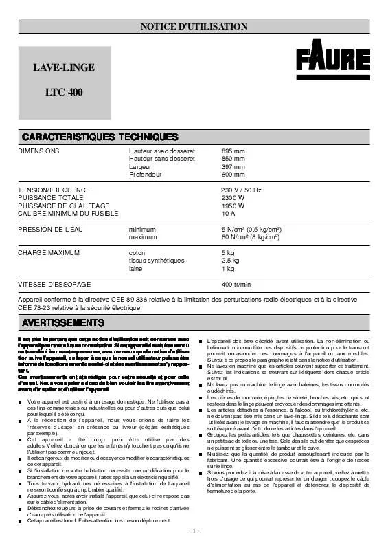 Mode d'emploi FAURE LTC400