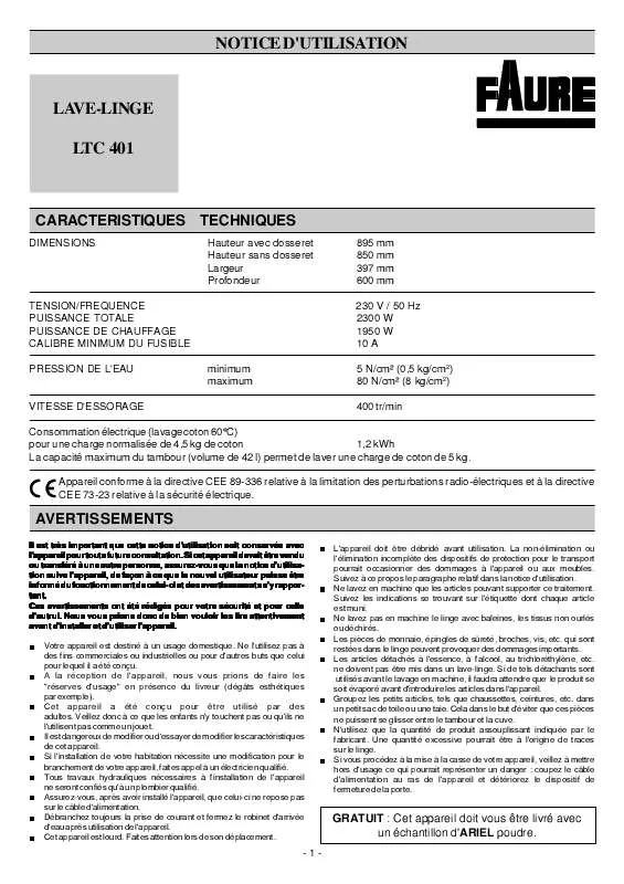 Mode d'emploi FAURE LTC401