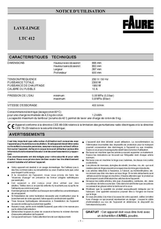 Mode d'emploi FAURE LTC412