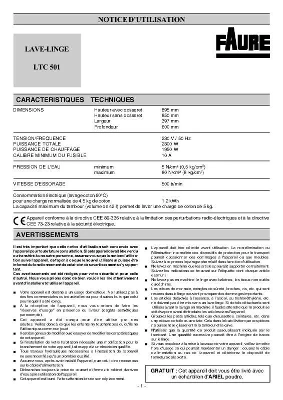 Mode d'emploi FAURE LTC501