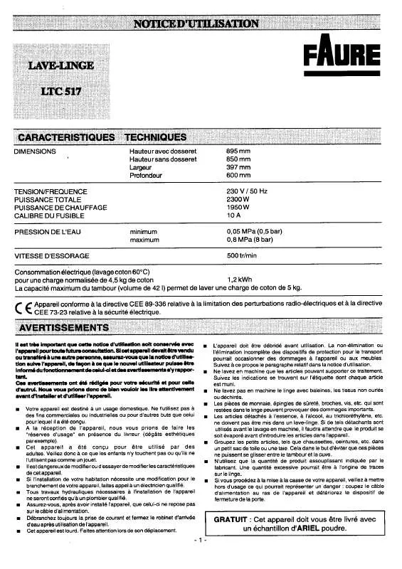 Mode d'emploi FAURE LTC517