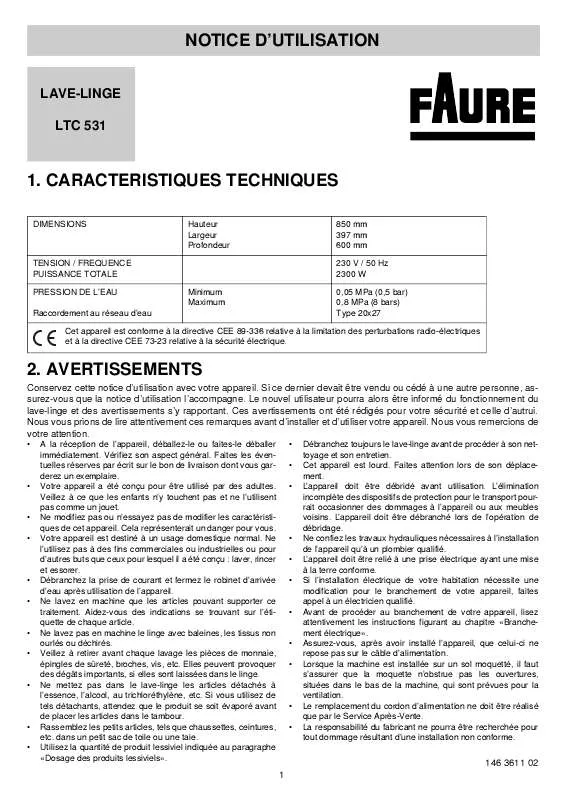 Mode d'emploi FAURE LTC531