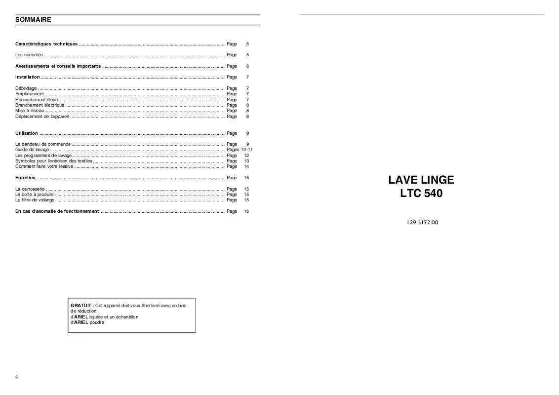 Mode d'emploi FAURE LTC540W