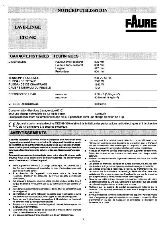 Mode d'emploi FAURE LTC602