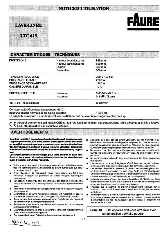 Mode d'emploi FAURE LTC613