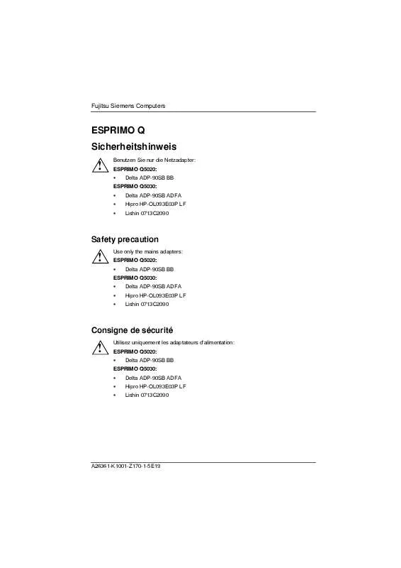 Mode d'emploi FUJITSU SIEMENS ESPRIMO Q5020