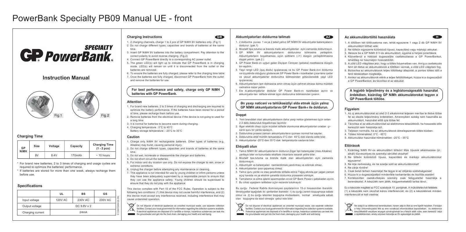 Mode d'emploi GP BATTERIES PB09