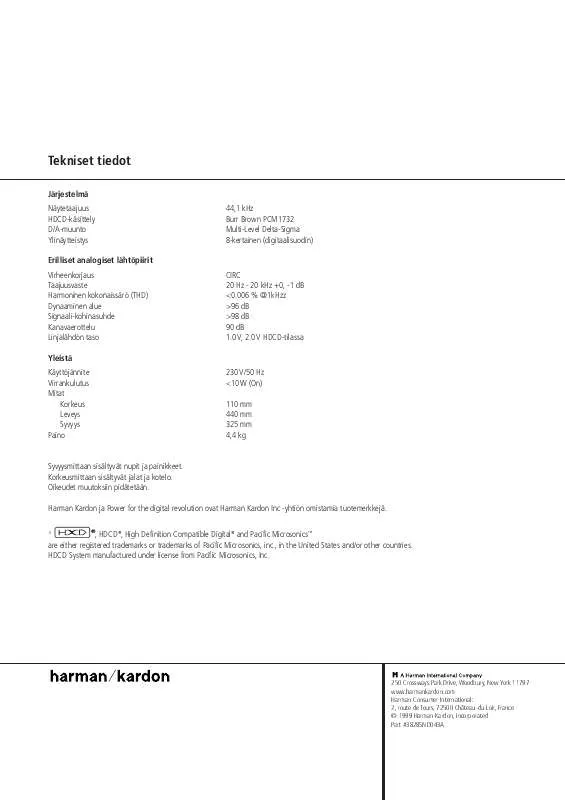 Mode d'emploi HARMAN KARDON HD 750