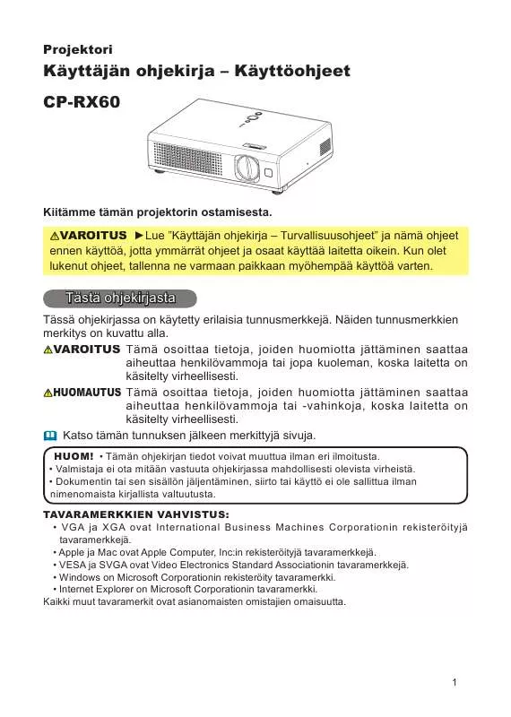 Mode d'emploi HITACHI CP-RX60Z