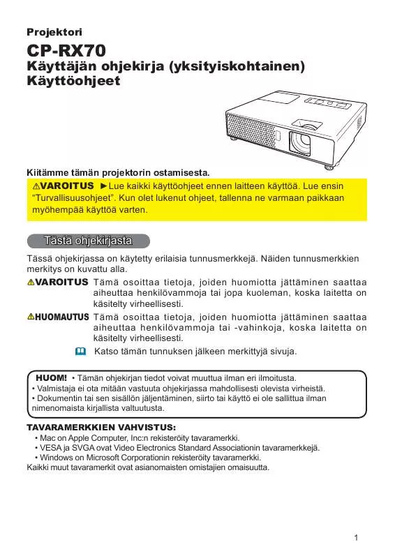 Mode d'emploi HITACHI CP-RX70WF