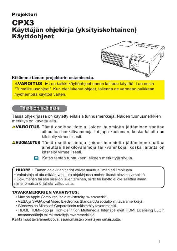 Mode d'emploi HITACHI CP-X3WF