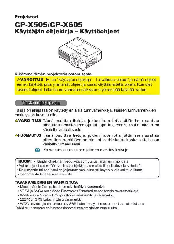 Mode d'emploi HITACHI CP-X605W