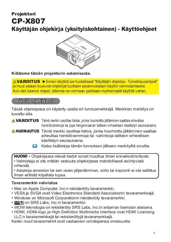 Mode d'emploi HITACHI CP-X807W