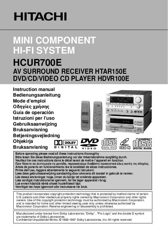 Mode d'emploi HITACHI HCUR700E