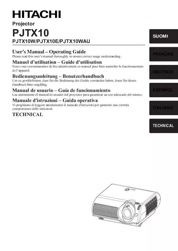 Mode d'emploi HITACHI PJTX10W