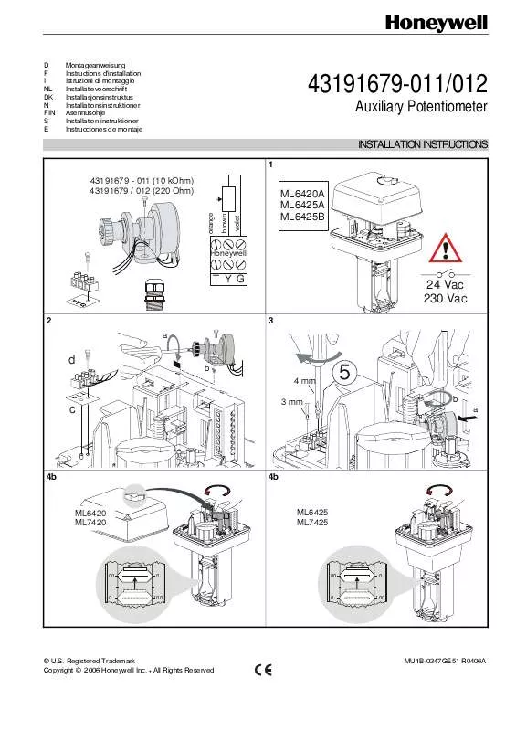 Mode d'emploi HONEYWELL 43191679-011