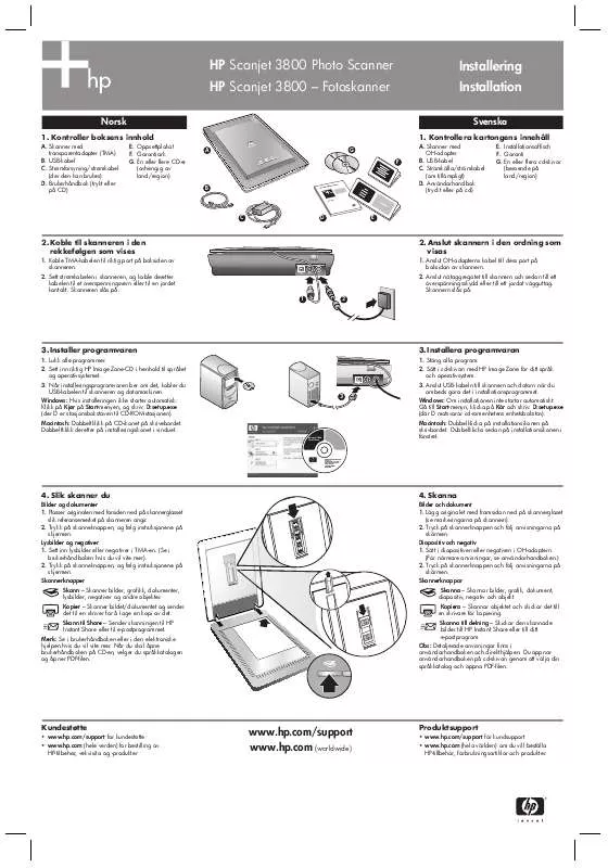 Mode d'emploi HP SCANJET 3800 PHOTO SCANNER