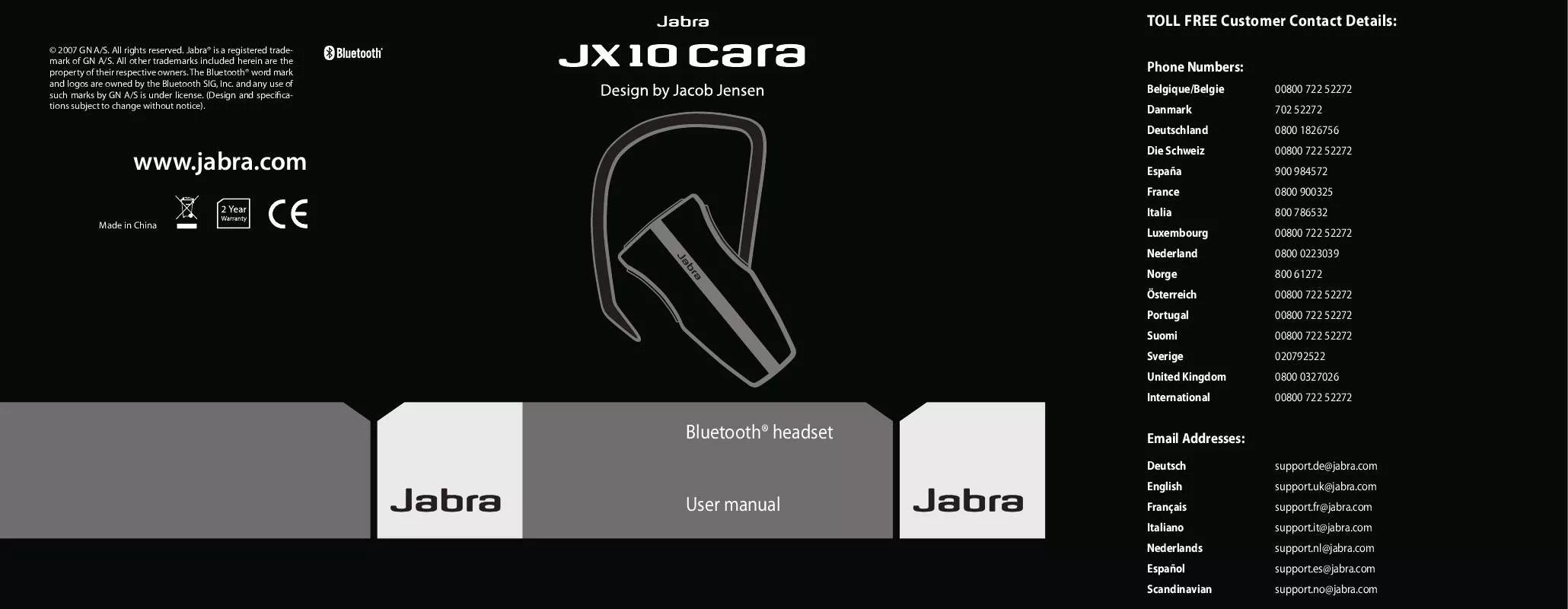 Mode d'emploi JABRA JX10 CARA