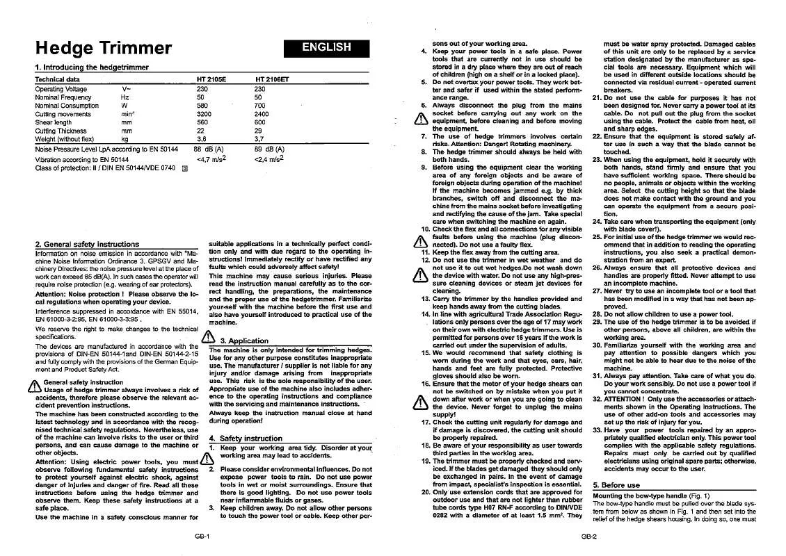 Mode d'emploi JONSERED HT 2106 ET