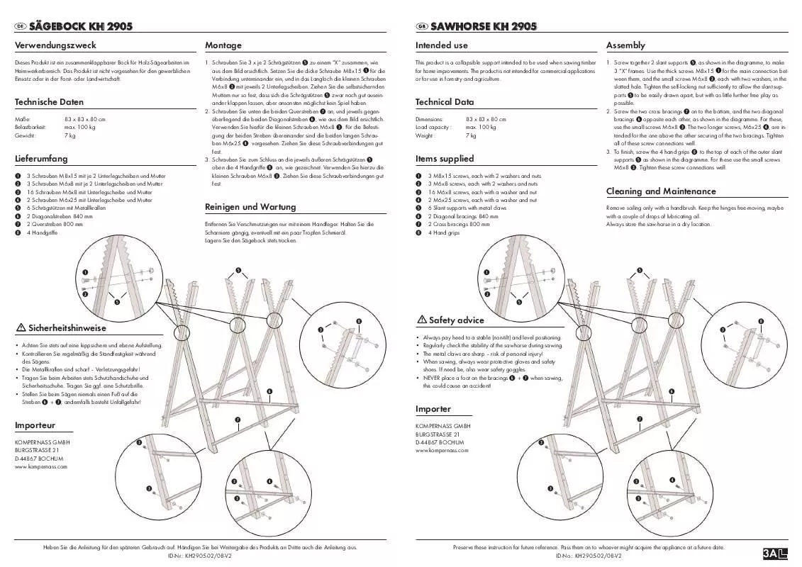 Mode d'emploi KOMPERNASS KH 2905 SAWHORSE