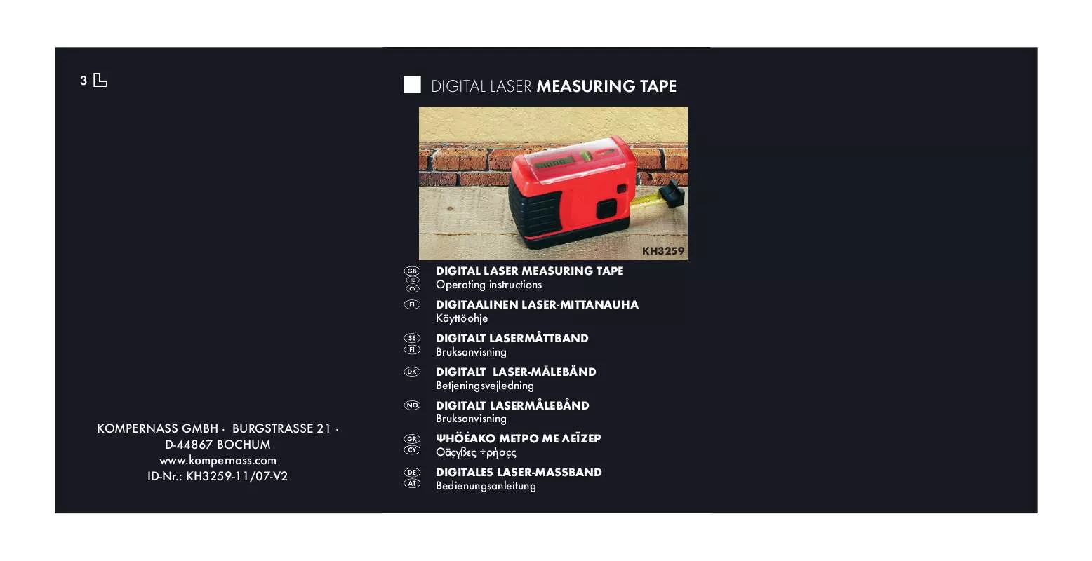 Mode d'emploi KOMPERNASS KH 3259 DIGITAL LASER MEASURING TAPE