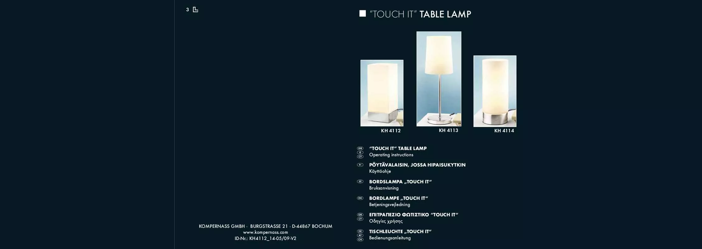 Mode d'emploi KOMPERNASS KH 4113 TOUCH IT TABLE LAMP @