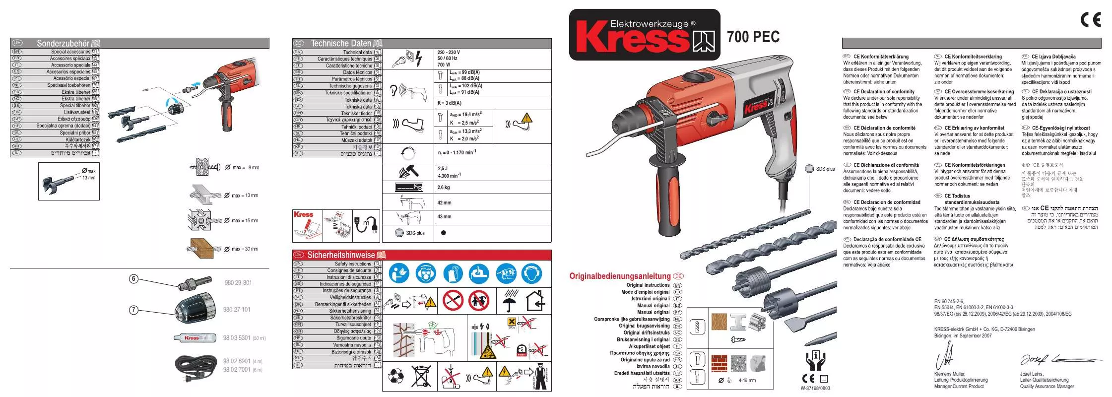 Mode d'emploi KRESS 700 PEC