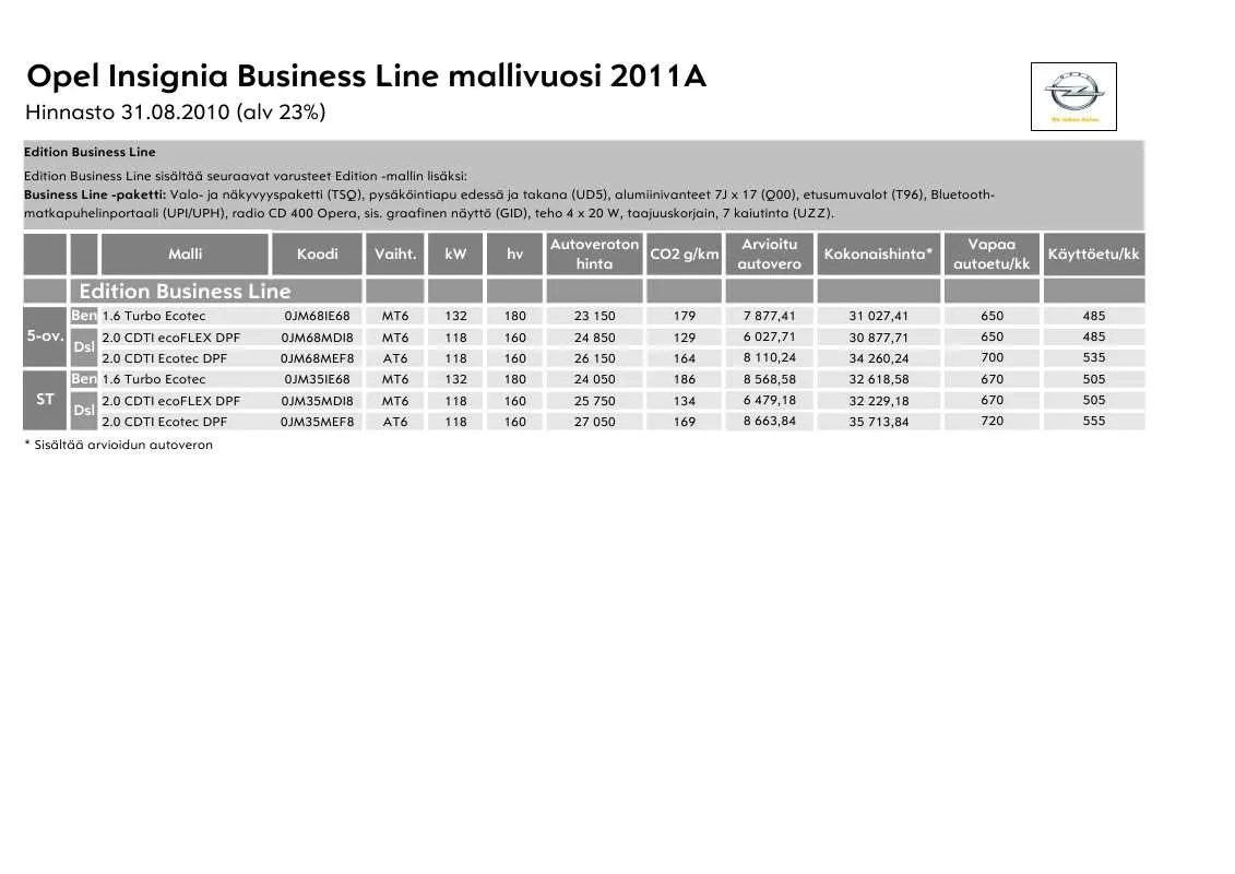 Mode d'emploi OPEL INSIGNIA BUSINESS LINE