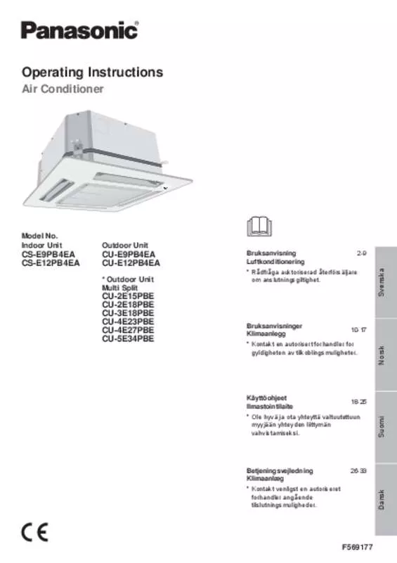 Mode d'emploi PANASONIC CU-2E15PBE