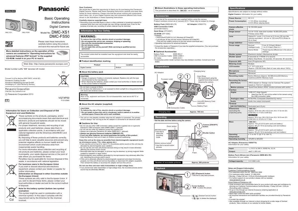 Mode d'emploi PANASONIC DMCXS1EB