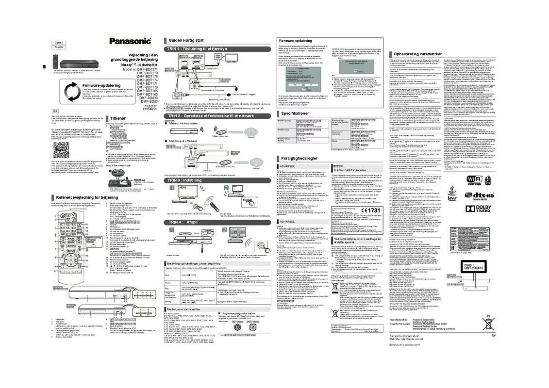 Mode d'emploi PANASONIC DMP-BDT171EG