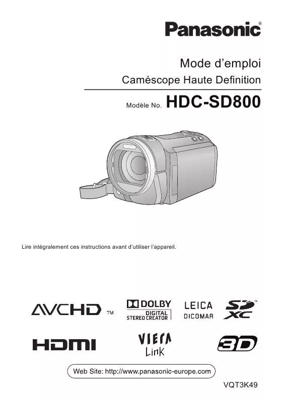 Mode d'emploi PANASONIC HDCSD800EF