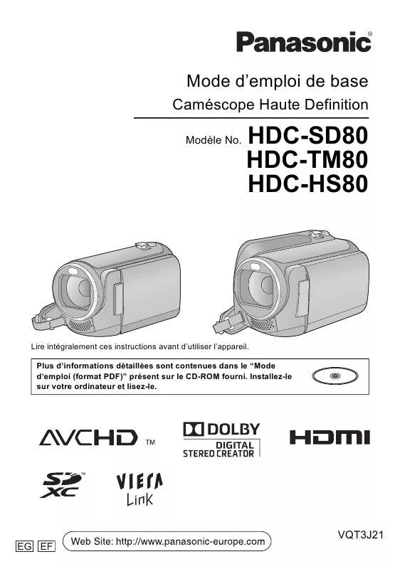 Mode d'emploi PANASONIC HDCSD80EF