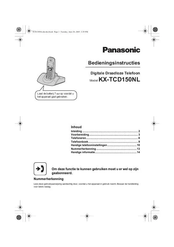 Mode d'emploi PANASONIC KXTCD150NL