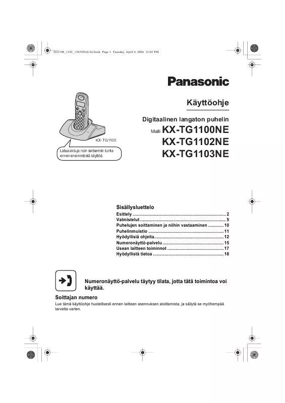 Mode d'emploi PANASONIC KX-TG1103NE