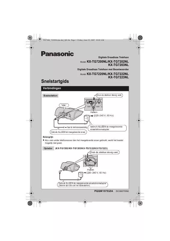 Mode d'emploi PANASONIC KXTG7202NL