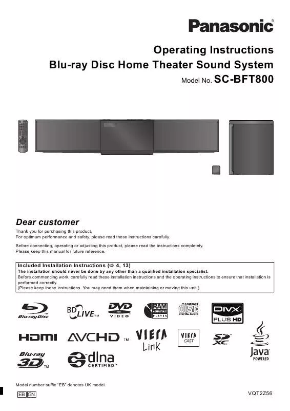 Mode d'emploi PANASONIC SCBFT800EB