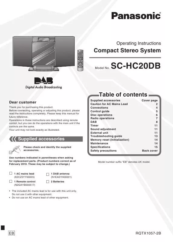 Mode d'emploi PANASONIC SCHC20DBEB