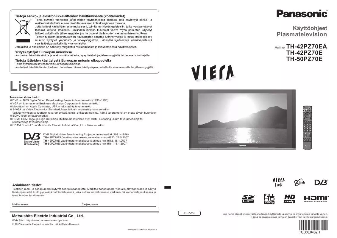 Mode d'emploi PANASONIC TH-42PZ70E