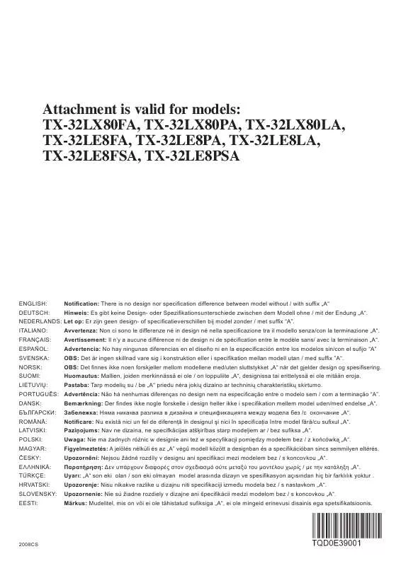 Mode d'emploi PANASONIC TX-32LE8FA