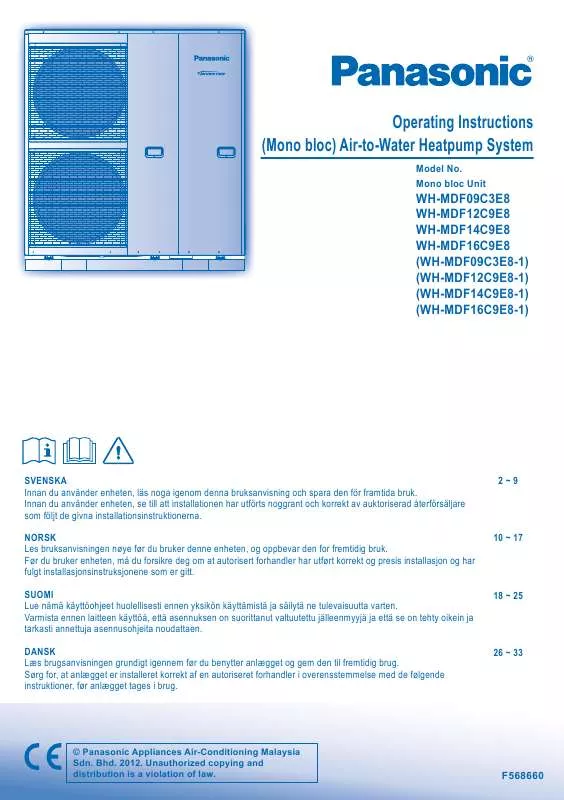 Mode d'emploi PANASONIC WH-MDF09C3E8