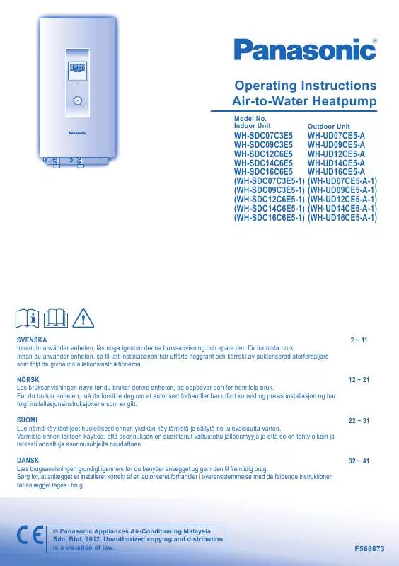 Mode d'emploi PANASONIC WH-SDC14C6E51