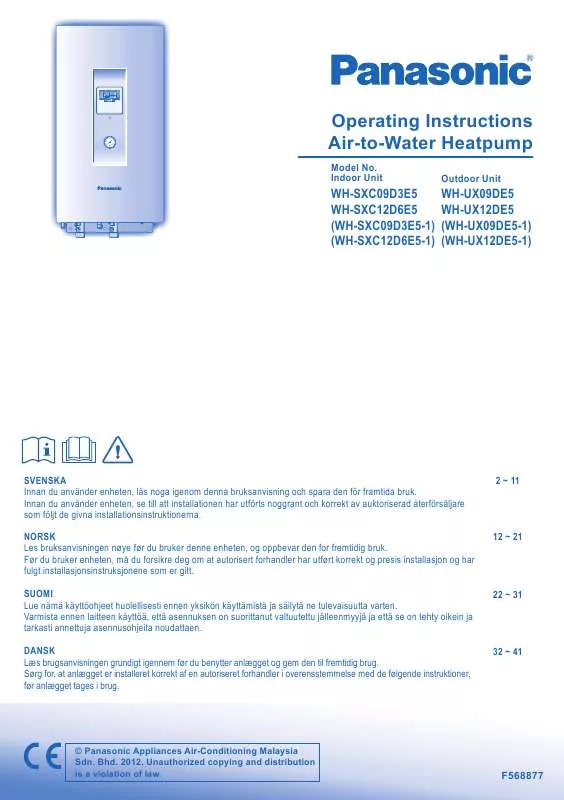 Mode d'emploi PANASONIC WH-SXC12D6E5